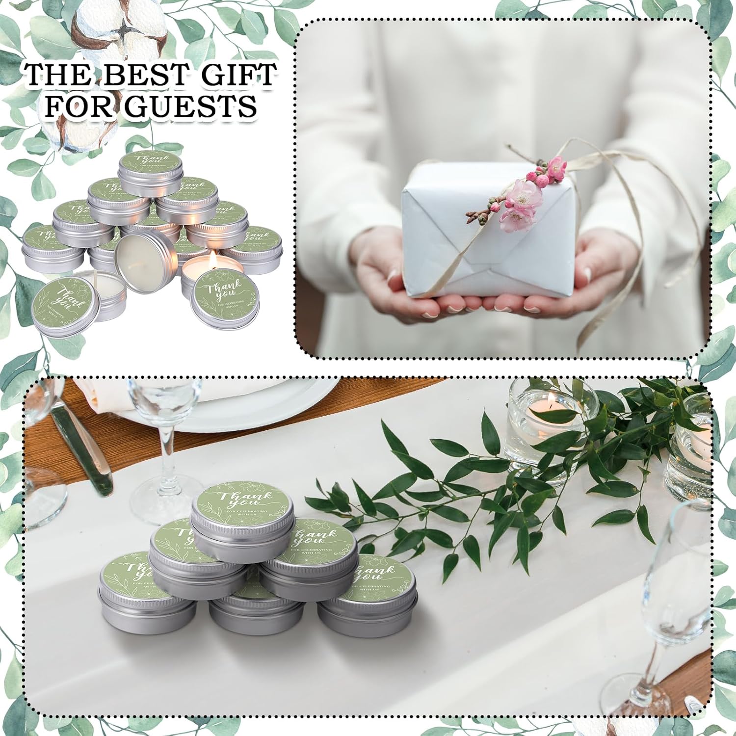 MTLEE 50 Pcs Sage Green Wedding Thank You Candles Gifts for Guests, Bridal Shower Baby Shower Favors, 1 oz Mini Lavender Scented Soy Wax Candles Tin Bulk for Birthday Aromatherapy Party Favors
