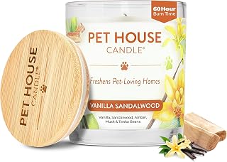 One Fur All Pet House Candle Plant-Based/Soy - Clean Burning Scented, Long Lasting Pet Odor Candle for Home - Vanilla Sandalwood