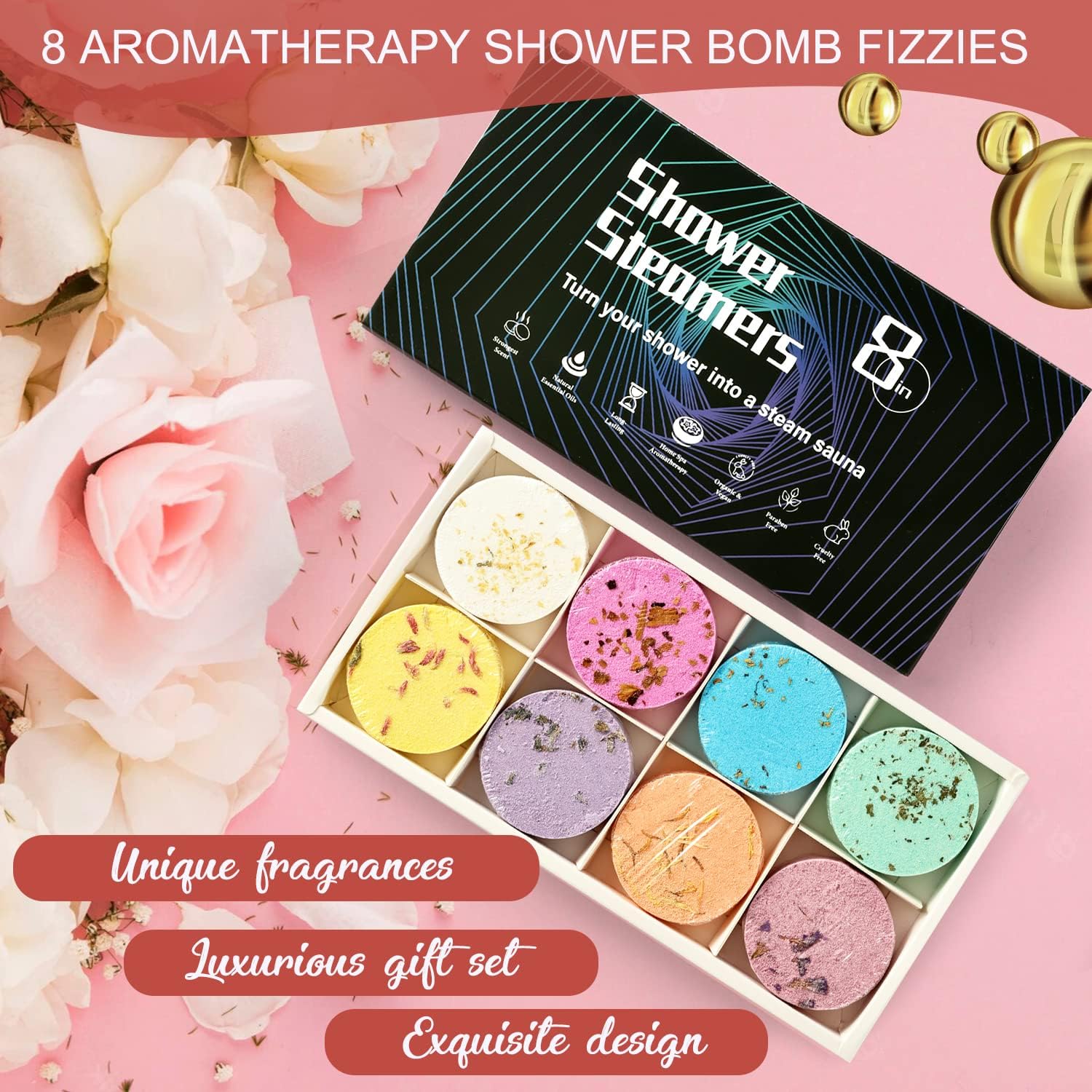 Shower Steamers Aromatherapy Shower Bombs Christmas Self Care Relaxation Gifts for Women and Men Includes Eucalyptus for Shower