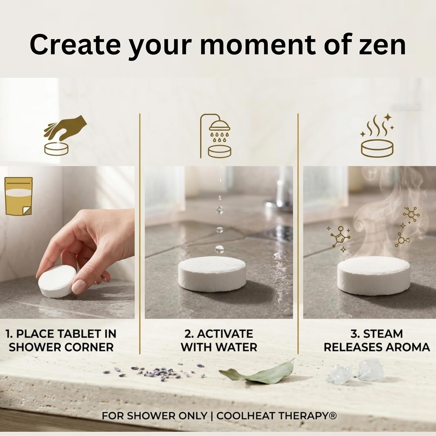 Aboniki COOLHEAT Therapy Shower Steamers (15 Tablets) – Menthol, Peppermint & Eucalyptus Aromatherapy Blend – Natural Energy Boost & Sinus Relief Steamers – Spa-Grade Self-Care Gifts for Men & Women