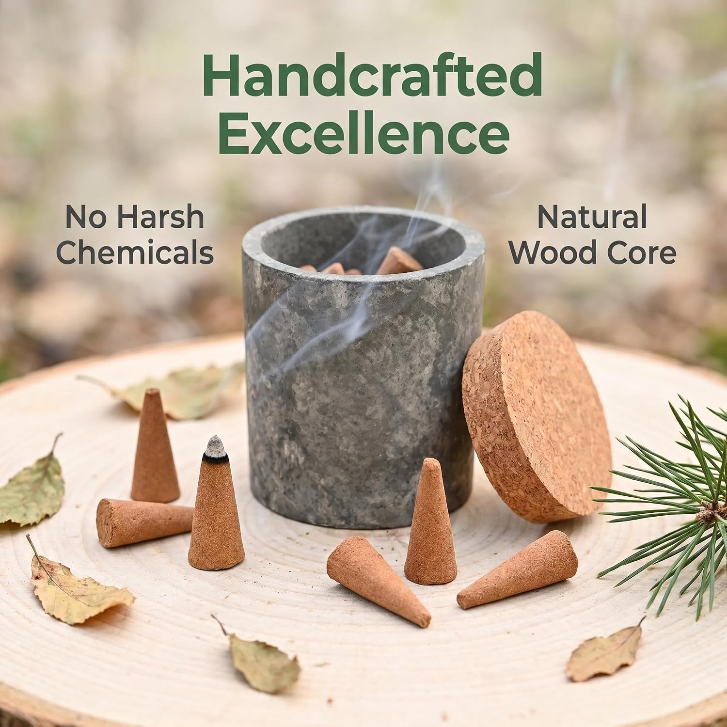 Aiimuzeum® Cedar Incense Cones 30 Pack Handcrafted Cone Incense in Reusable Concrete Jar, 20-30 Min Burn, Natural Cedar Incense Cones, Eco-Friendly Planter Container, Relaxation Meditation Incense