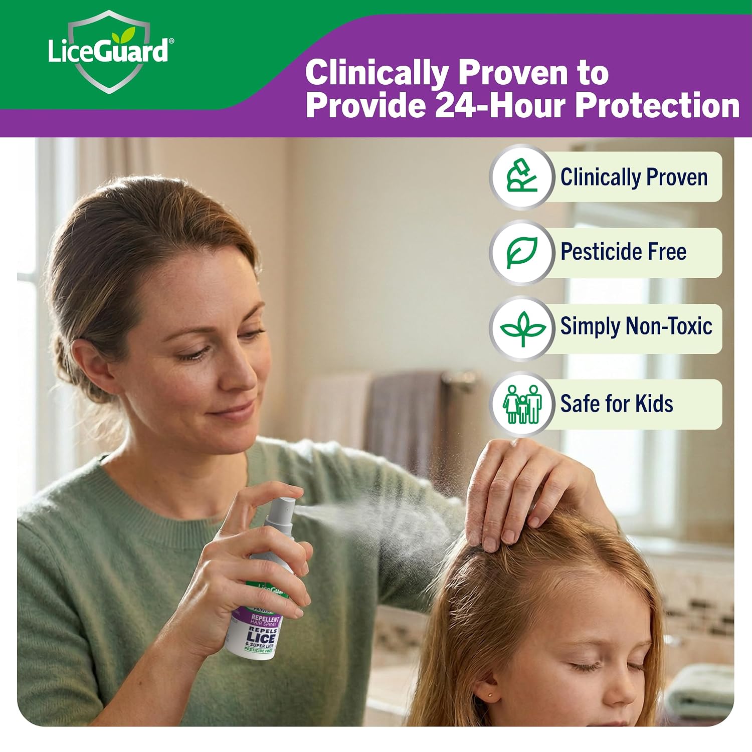 LiceGuard Lice Spray, 1 Fl Oz, Concentrated, Preventative Lice Treatment for Kids & Adults, Clinically Tested to Provide 24Hr Egg & Nit Protection, Made with Natural Ingredients, Gentle for Daily Use