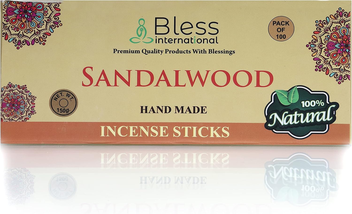 Bless-Sandalwood 100%-Natural-Handmade-Hand-Dipped-Incense-Sticks Organic-Chemicals-Charcoal-Free Purification-Relaxation-Positivity-Yoga-Meditation Best-Woods-Scent (100 Sticks (5.25 OZ))