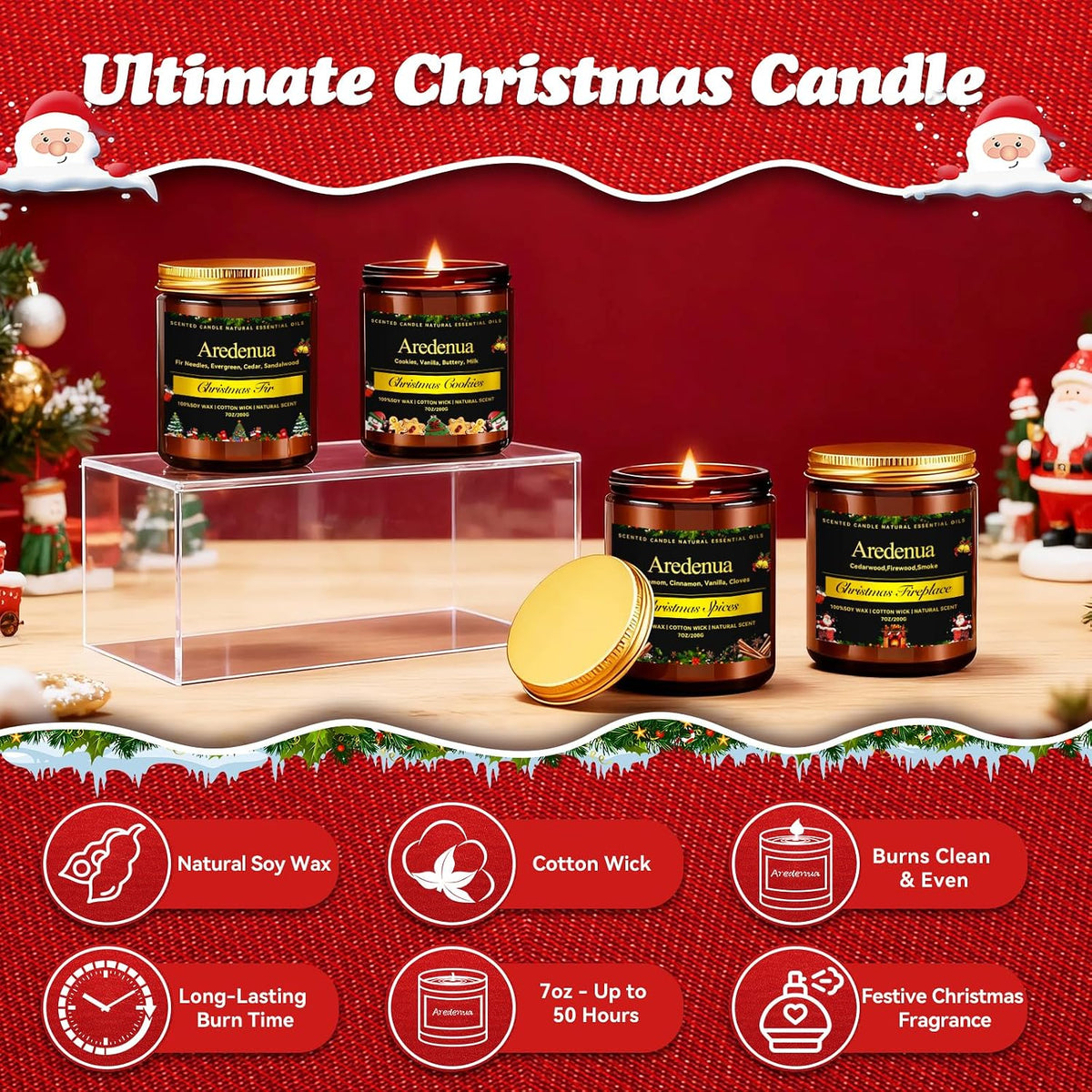 Christmas Candles Set, 4 Pack Holiday Candle for Home Scented, 28 oz