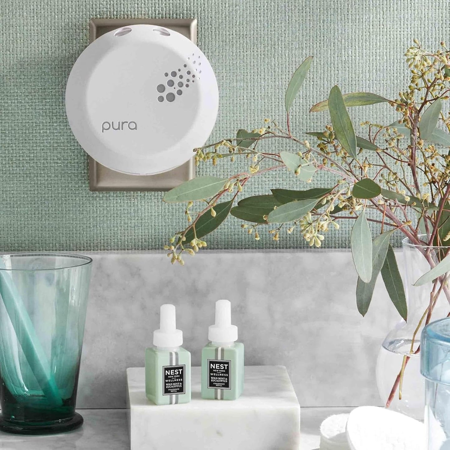 NEST New York Smart Home Fragrance Diffuser Refill Smart Vials, Wild Mint & Eucalyptus - Set of 2 - Designed for NEST x Pura 3 and NEST x Pura 4 Diffusers - Cruelty Free, Vegan
