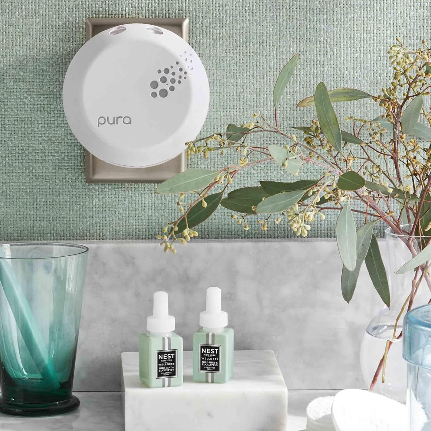 NEST New York Smart Home Fragrance Diffuser Refill Smart Vials, Wild Mint & Eucalyptus - Set of 2 - Designed for NEST x Pura 3 and NEST x Pura 4 Diffusers - Cruelty Free, Vegan