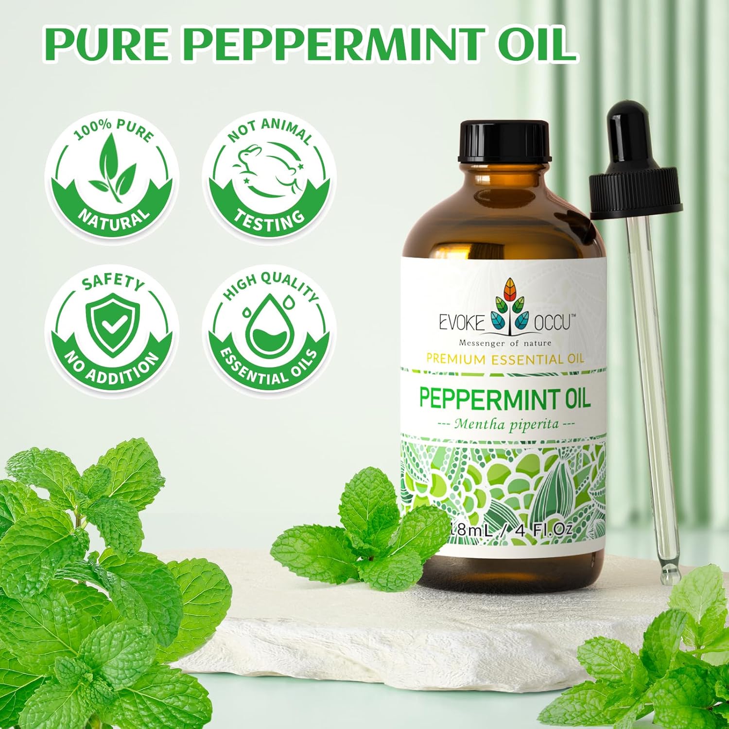 EVOKE OCCU Peppermint Oil 4 Fl Oz - for Spray Diffuser Aromatherapy Hair and Skin Care - Kitchen Garden Car - 100% Pure and Natural