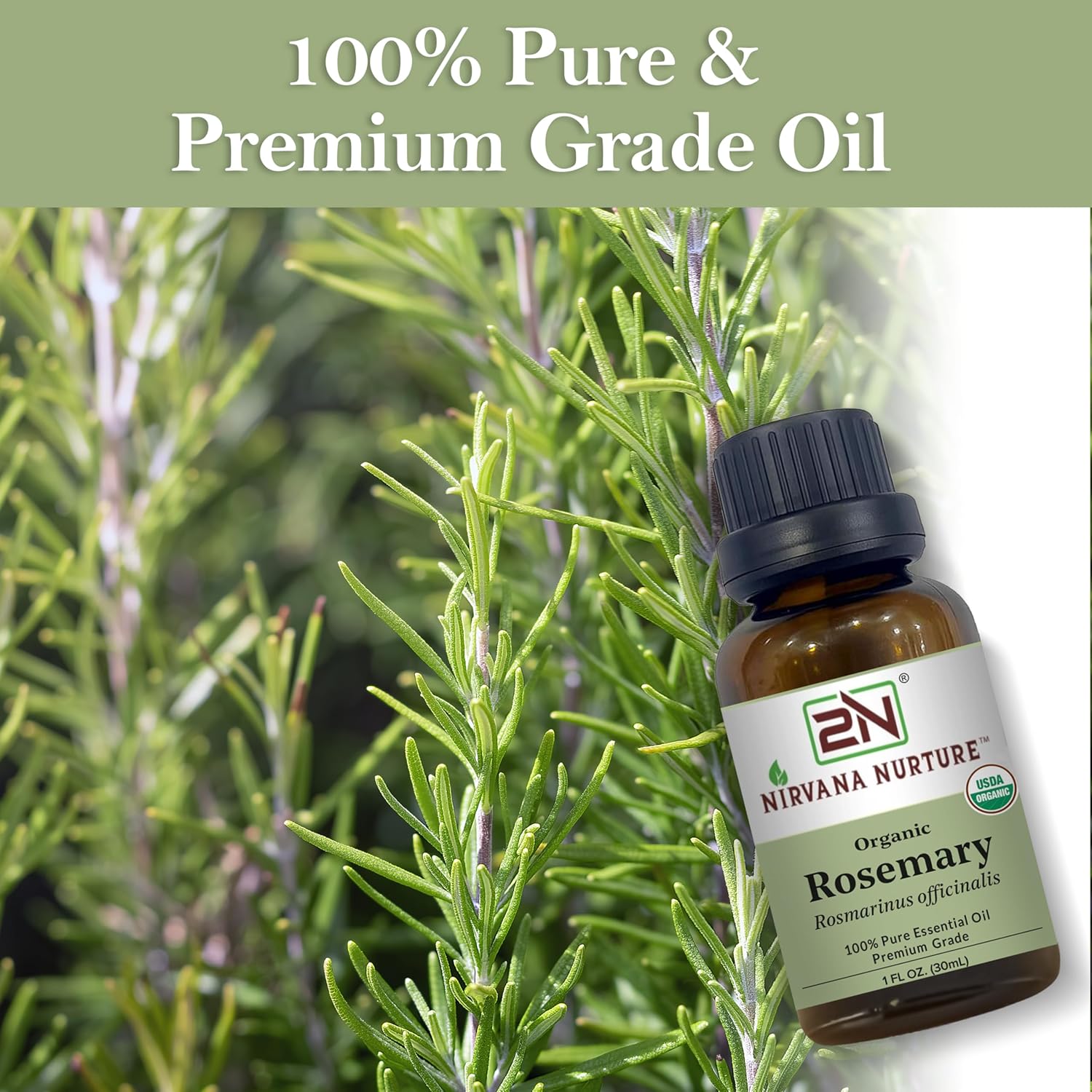 Rosemary Essential Oil, USDA Certified Organic, 100% Pure Undiluted, Aromatherapy Oil for Diffuser, Hair & Skin Care