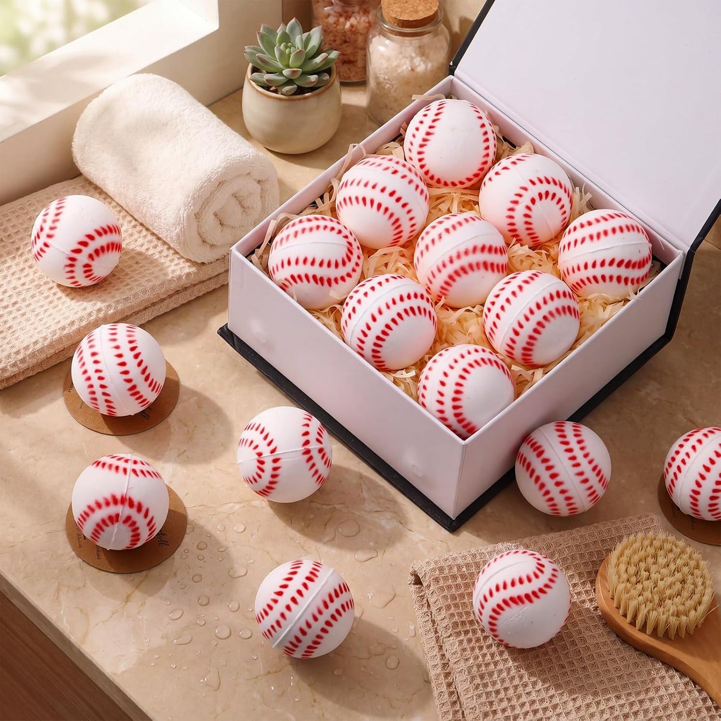 24 Set Baseball Sports Party Favors Gift Baseball Bath Bomb Set with Card Organza Bags Scented Novelty Fizzy Balls for Players Women Coach Team Gift Birthday Senior Night Favors