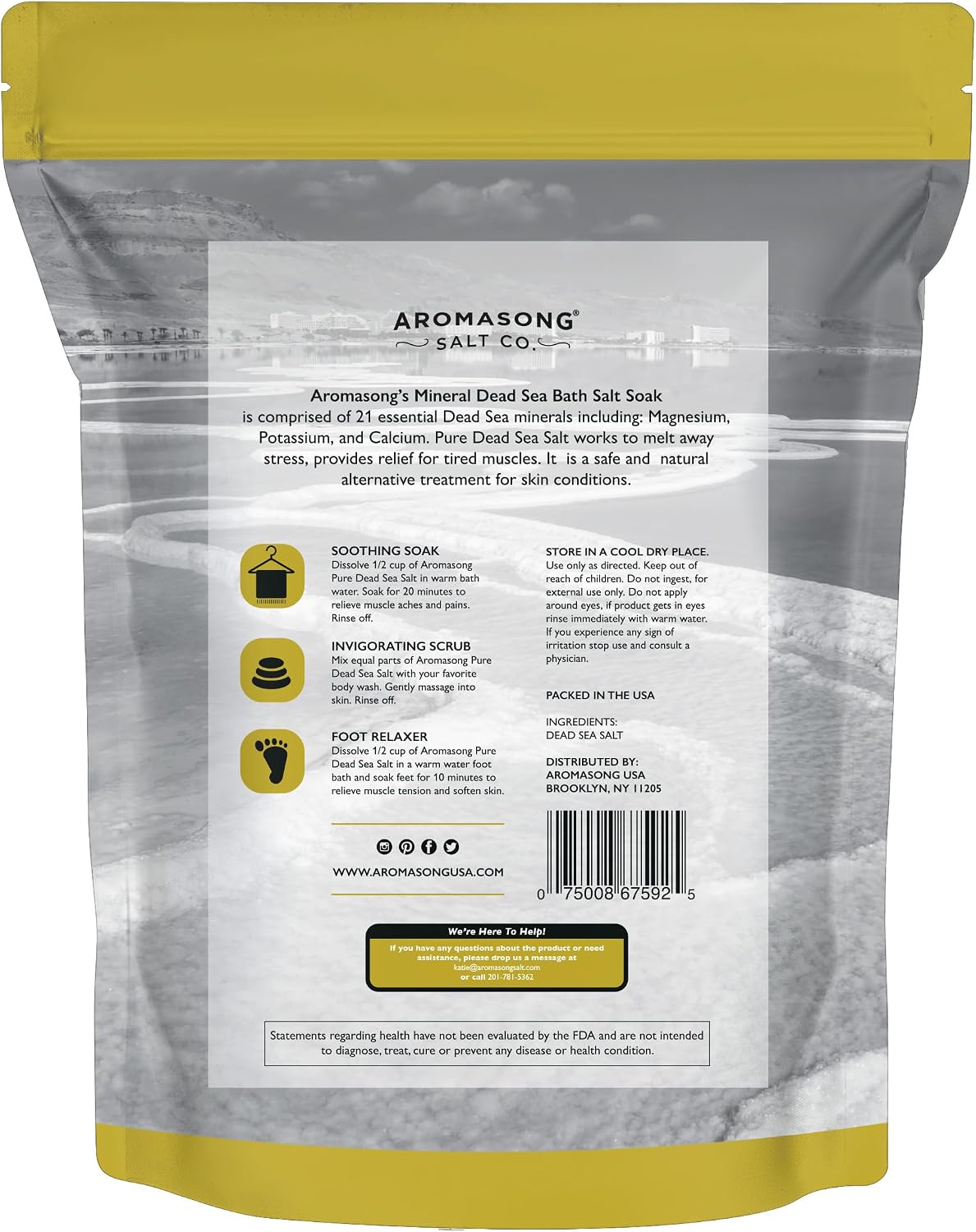 Aromasong Dead Sea Salt - Spa Bath Salt - 19 Lbs Fine Grain Bulk - 100% Pure - Better Absorbing Than Epsom Salt - Soak for Women & Men for Skin Issues and to Relax Tired Muscles - Resealable Pack.