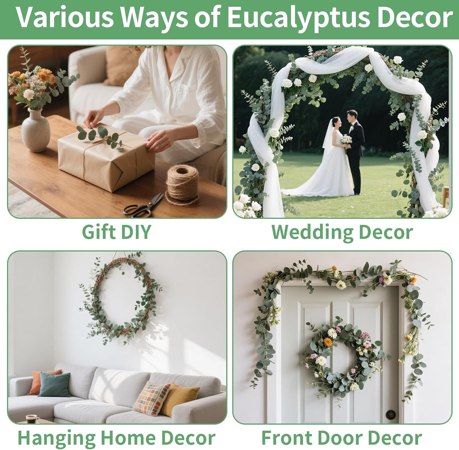 12PCS Dried Eucalyptus Bundle 17'' Real Eucalyptus Stems 100% Natural Fresh Leaves Hanging Plants Greenery Stems for Shower Home Decor Flower Arrangement Wedding