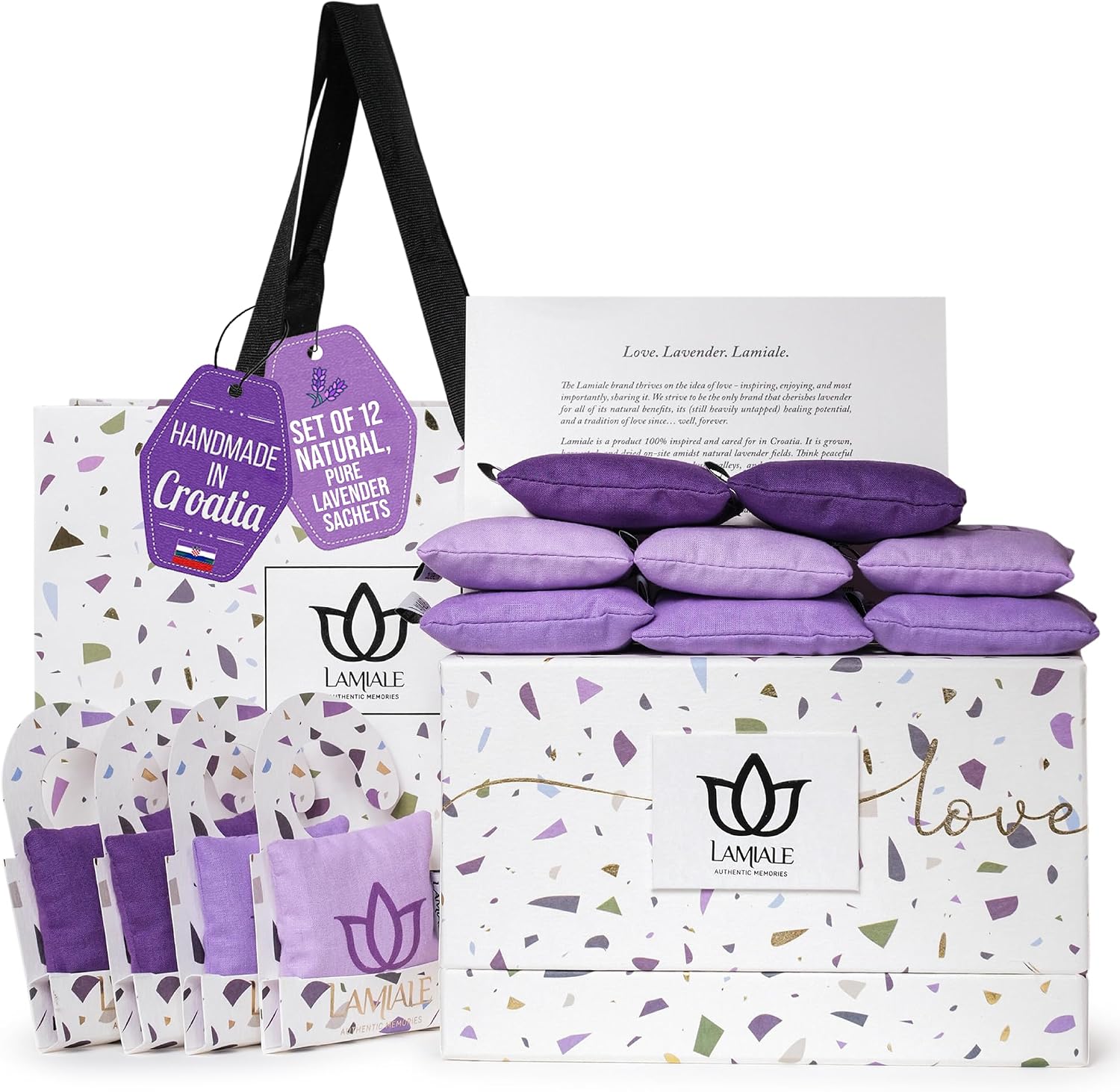 Lamiale Croatian Lavender Scented Sachets for Drawers and Closets – 12 Handmade Sachets, Natural Air Freshener, Moth Repellent, Thoughtful Gift for Her, Valentine's Day, Housewarming, Mother's Day