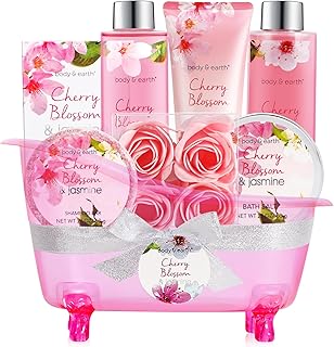 Body & Earth Spa Gifts for Women Self Care Kit - 8pcs Cherry Blossom & Jasmine Bath Sets for Women, Birthday, Mother's Day Gift Baskets for Mother, Wife, Girlfriends
