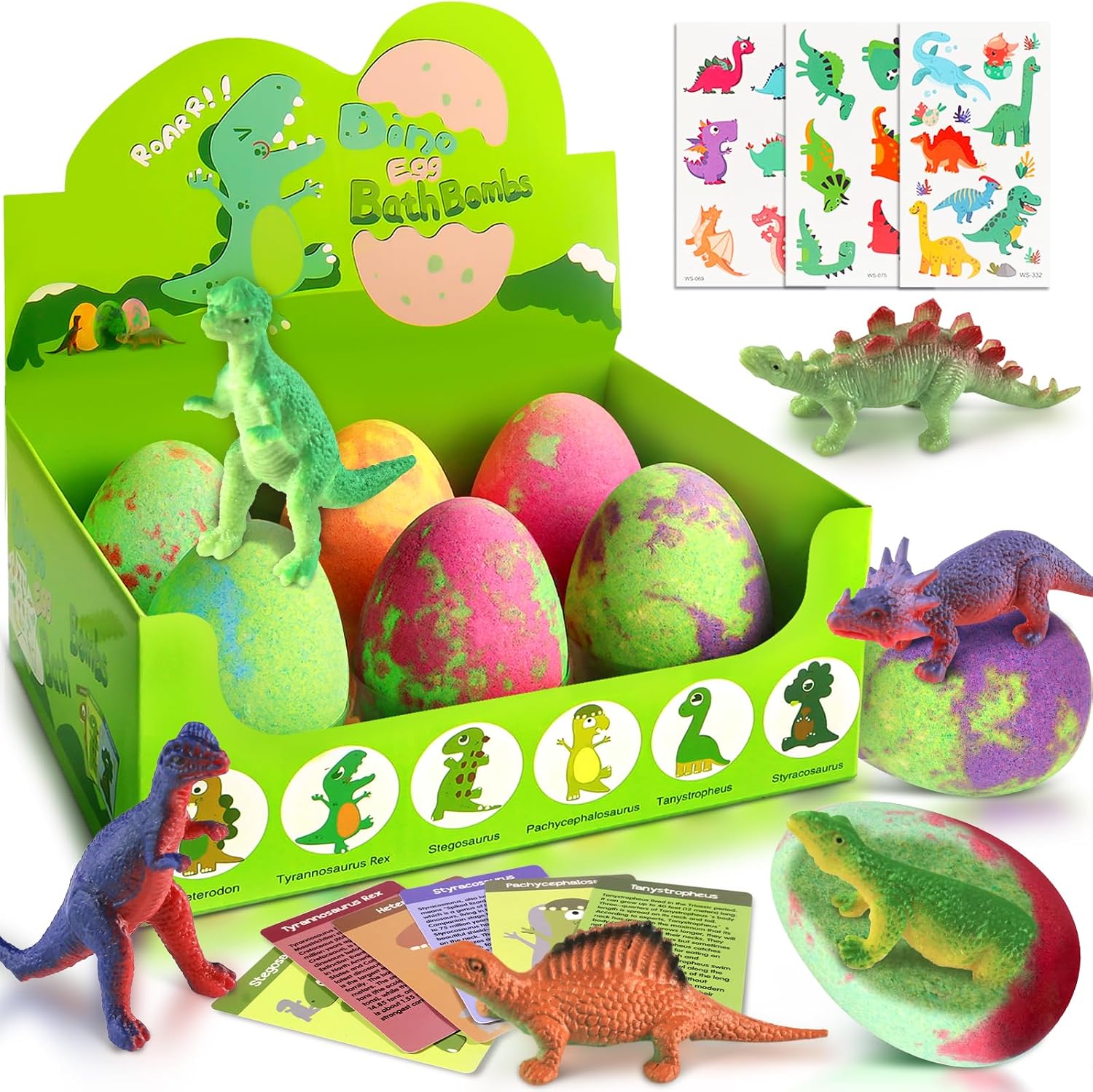 Bath Bombs for Kids with Surprise Toys Inside, XXL Dinosaur Toys Bath Bomb Eggs Gift Set, Bath Gifts for Boys 3 4 5 6 7 8 9 Year, Gentle and Kid Safe Bath Fizzy, Birthday Gifts for Kids
