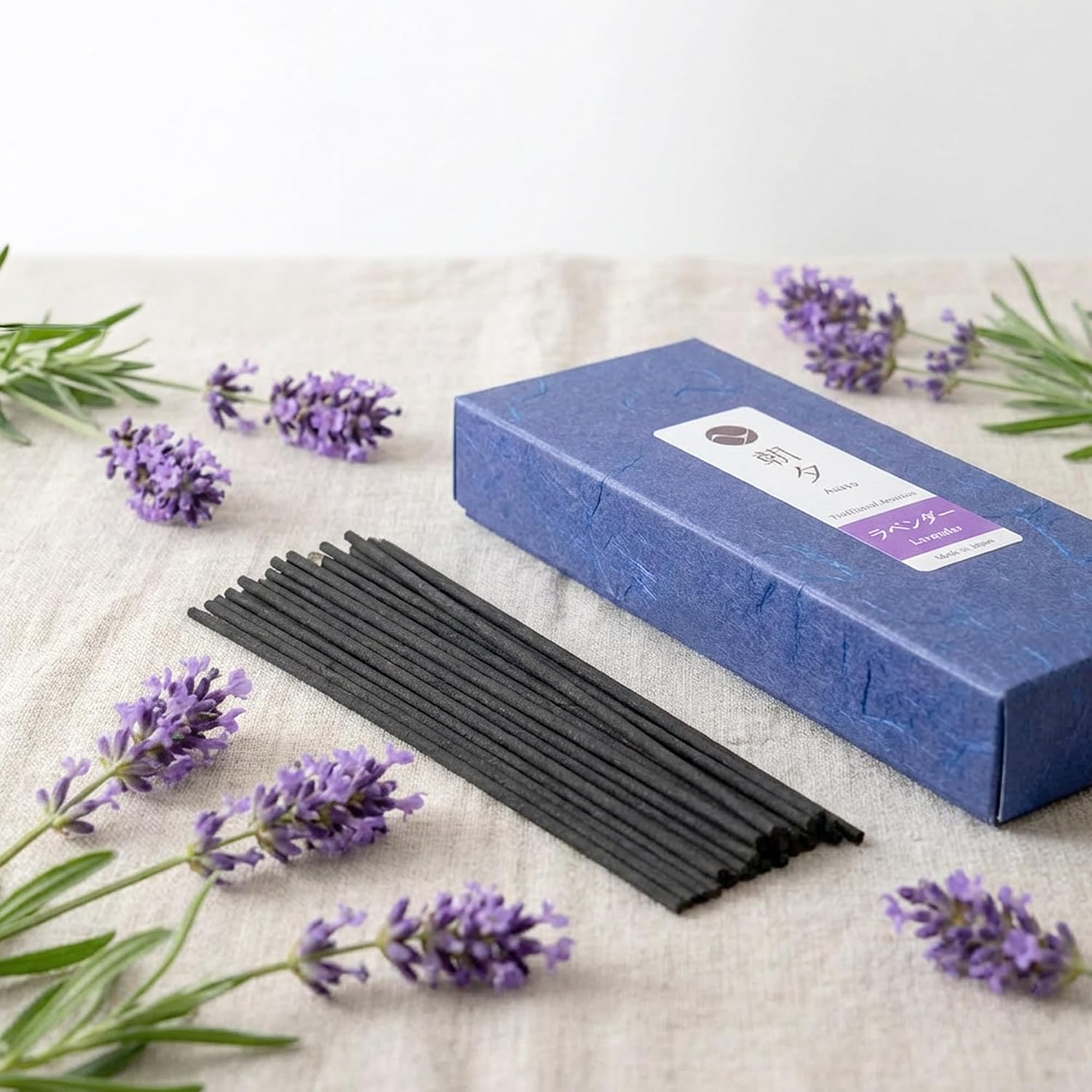 Asayu Japan Lavender Incense Sticks - Low Smoke Japanese Incense, 40g (70-80 Sticks), Made in Japan, Smokeless for Less Irritation and Non-Toxic, for Meditation, Relaxation & Home Fragrance