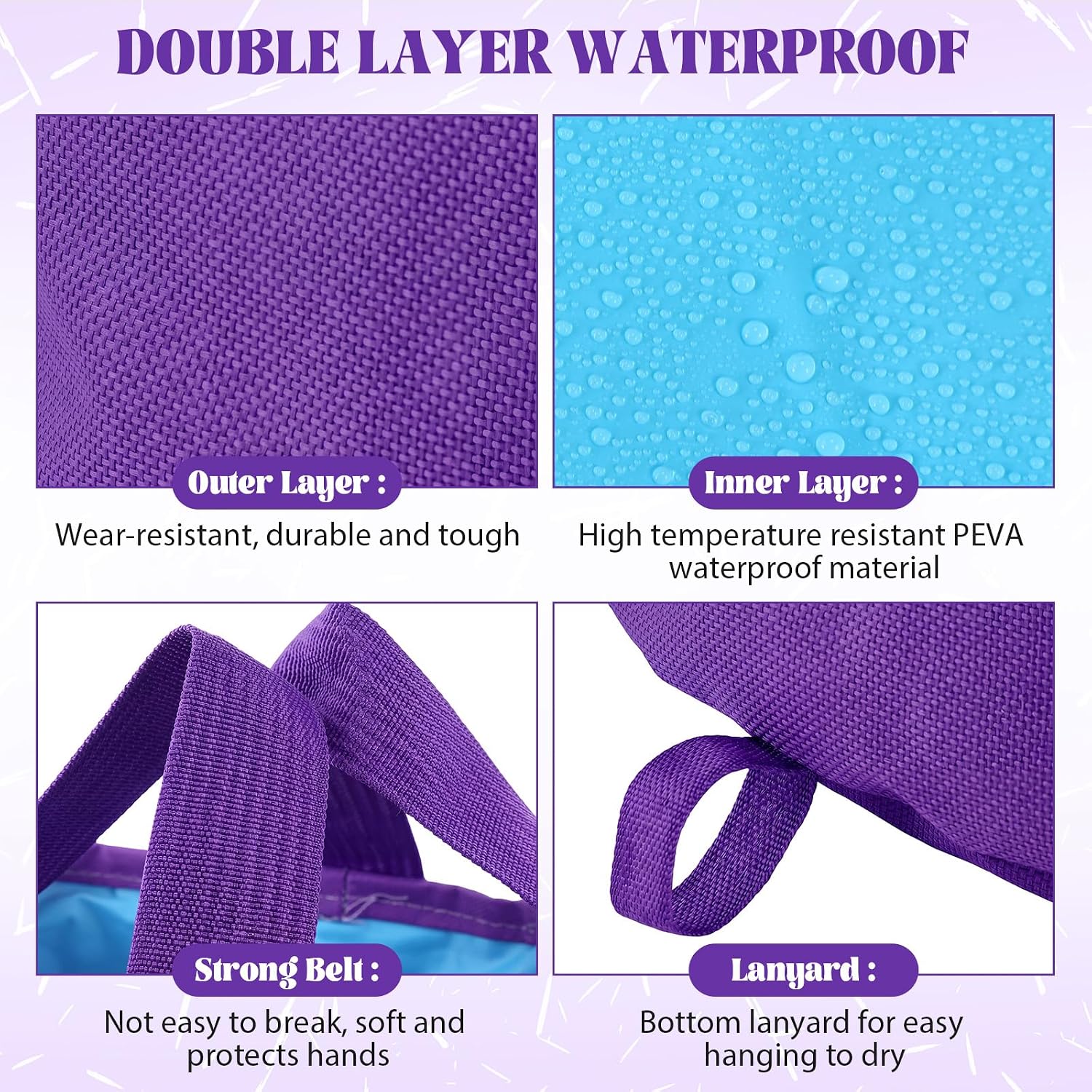 FillTouch 6 Sets Foldable Foot Bath Kit 15L Collapsible Foot Soaking Tub Bathroom Towels Women Adult Foldable Slippers with Storage Bag Spa Soak Pedicure Bath for Travel Camping (Purple)