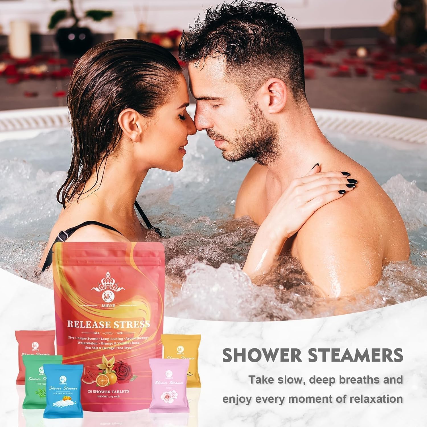 MR MIRYE Shower Steamers Aromatherapy - 20 Pack Shower Bombs Aromatherapy Birthday Gifts for Women, Organic Watermelon, Orange & Vanilla, Sea Salt & Orange, Rose, Tea Tree, Gift for Women