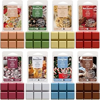 Salubrito Winter Scented Wax Melts, Strong Scented Soy Wax Cubes/Tarts Variety Set - Christmas Tree, Gingerbread, Candy Cane, Spiced Cider, Cranberry, Apple Cinnamon, Sugar Cookies, Hot Chocolate