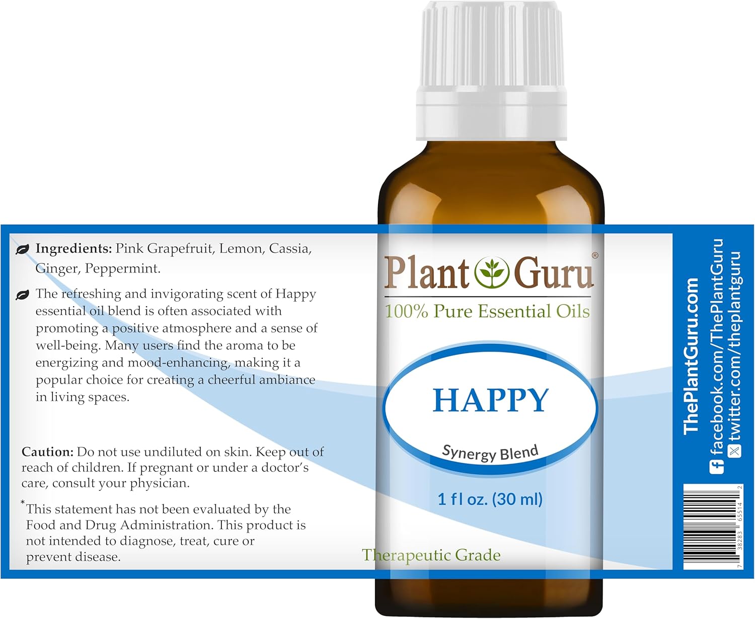 Happy Essential Oil Blend 1 oz / 30 ml 100% Pure, Undiluted, Therapeutic Grade. (Blend of: Pink Grapefruit, Lemon, Cassia, Ginger, Peppermint)