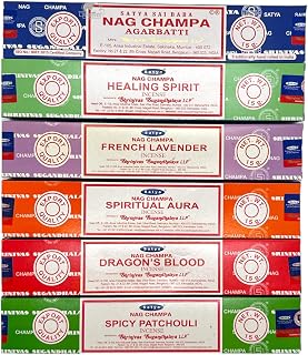 Satya Nag Champa Patchouli Lavender Spiritual Aura Dragon Blood Healing Spirit - Satya Incense Sticks Assorted Set of 6 Pack