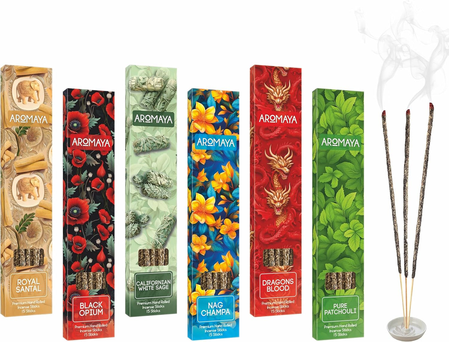 Masala Incense Sticks with Natural Wood Chips | Hand Rolled Bundle | 6-Box Gift Set with 90 Sticks | Aromatherapy for Home, Meditation & Yoga | Core Collection