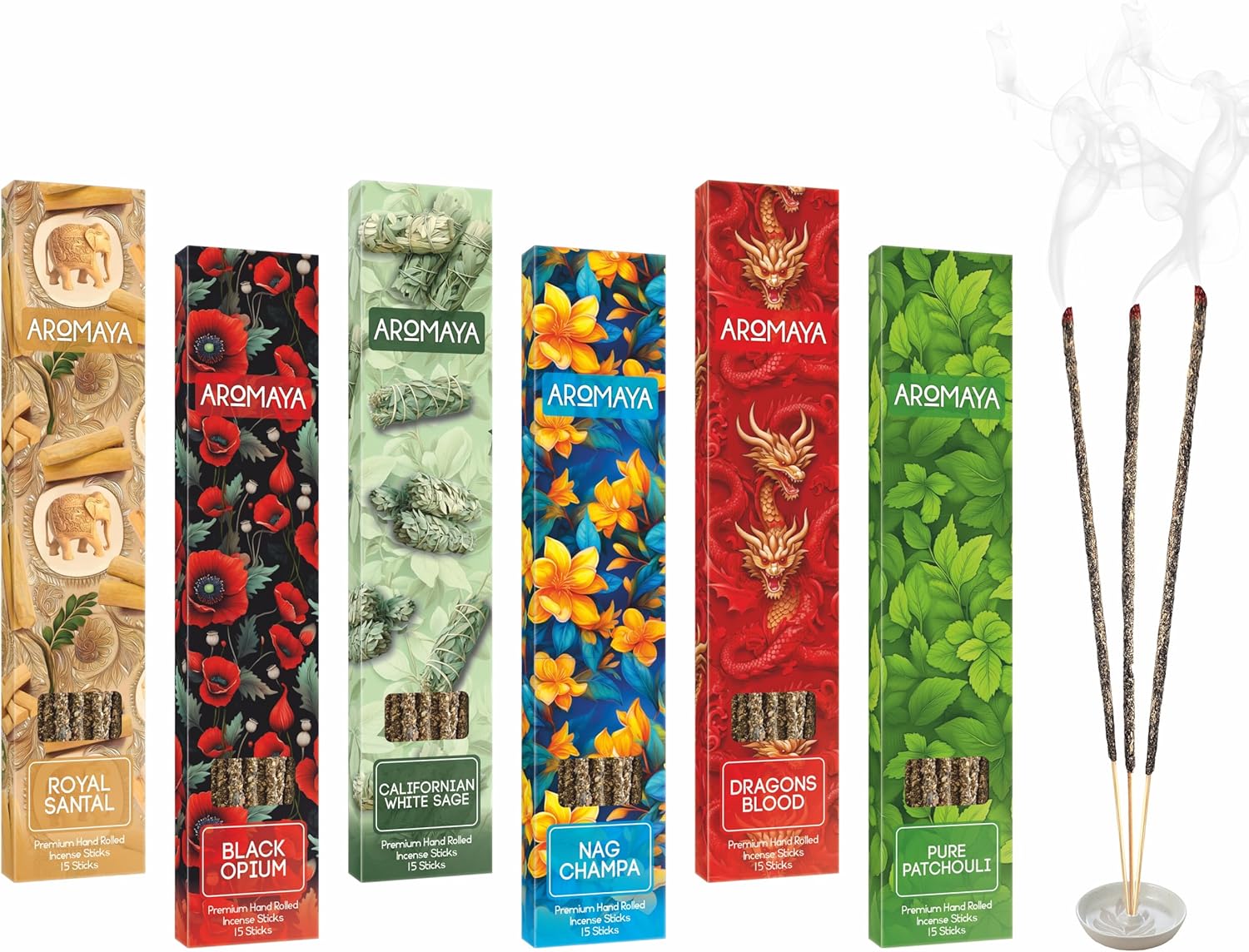 Masala Incense Sticks with Natural Wood Chips | Hand Rolled Bundle | 6-Box Gift Set with 90 Sticks | Aromatherapy for Home, Meditation & Yoga | Core Collection