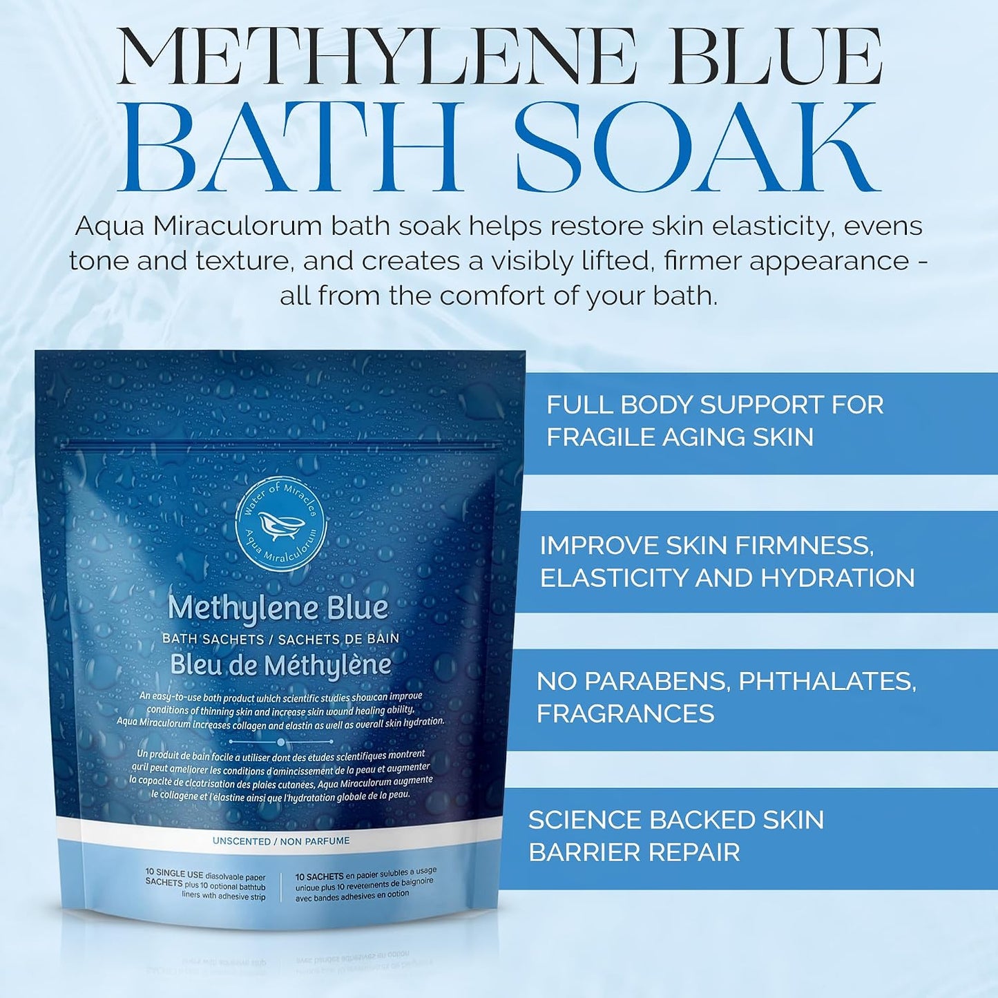 Methylene Blue Bath Soak | Age Defying Serum for Aging and Fragile Skin | Supplement for Defying The Signs of Aging Fragile Skin | USP Pharmaceutical Grade | 10 Dissolvable Sachets