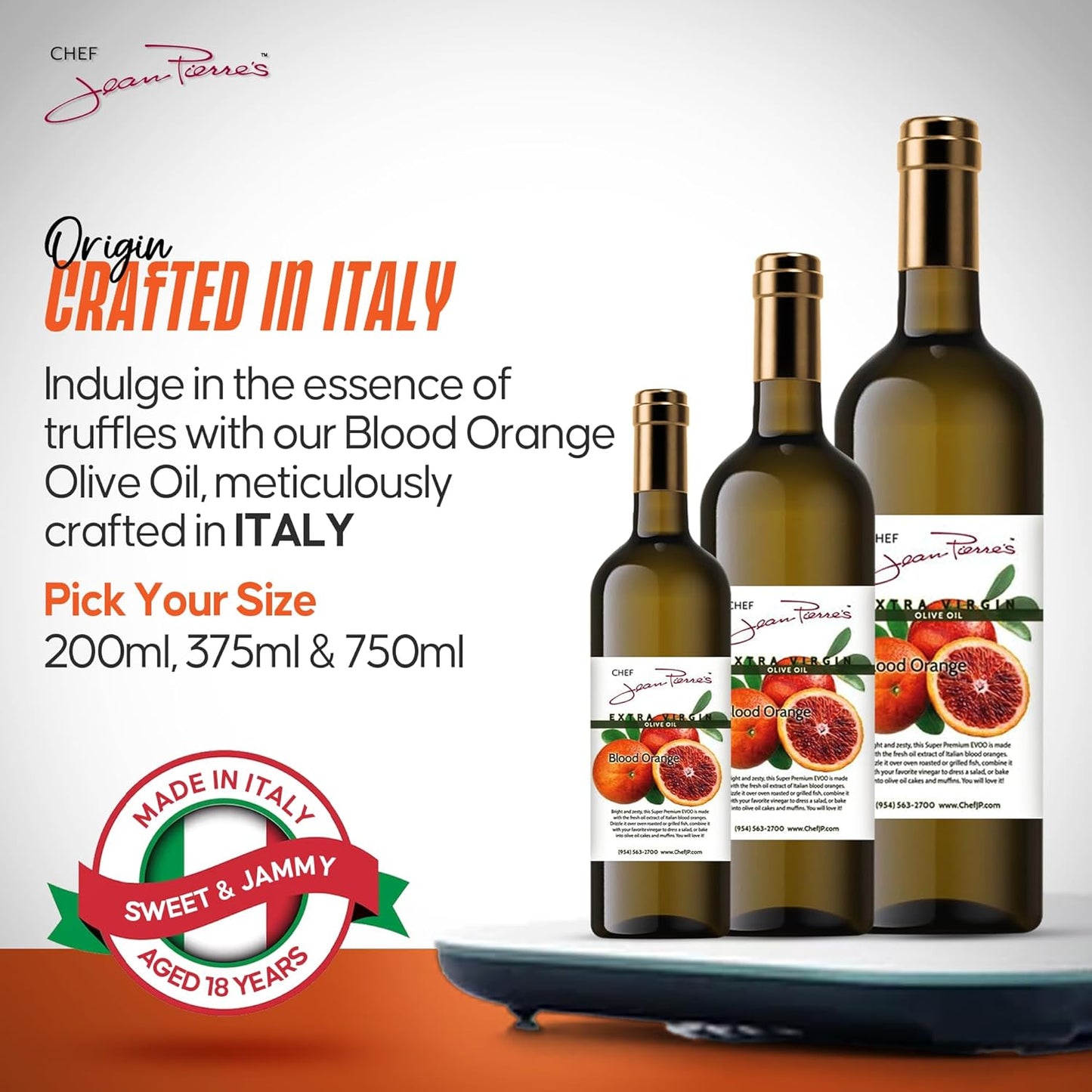 Chef Jean Pierre's Extra Virgin Blood Orange Olive Oil - 750ml (25oz) Glass Bottle - Naturally Infused with Sweet and Tangy Flavors