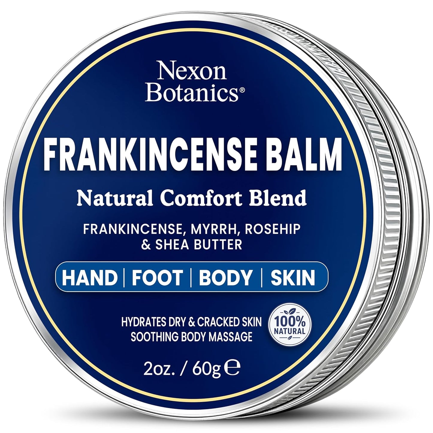 Frankincense Balm 2 fl oz - Soothing Muscle Comfort and Deep Hydration for Dry Skin with Myrrh, Calendula, Bisabolol, Rosehip & Vitamin E - Nexon Botanics