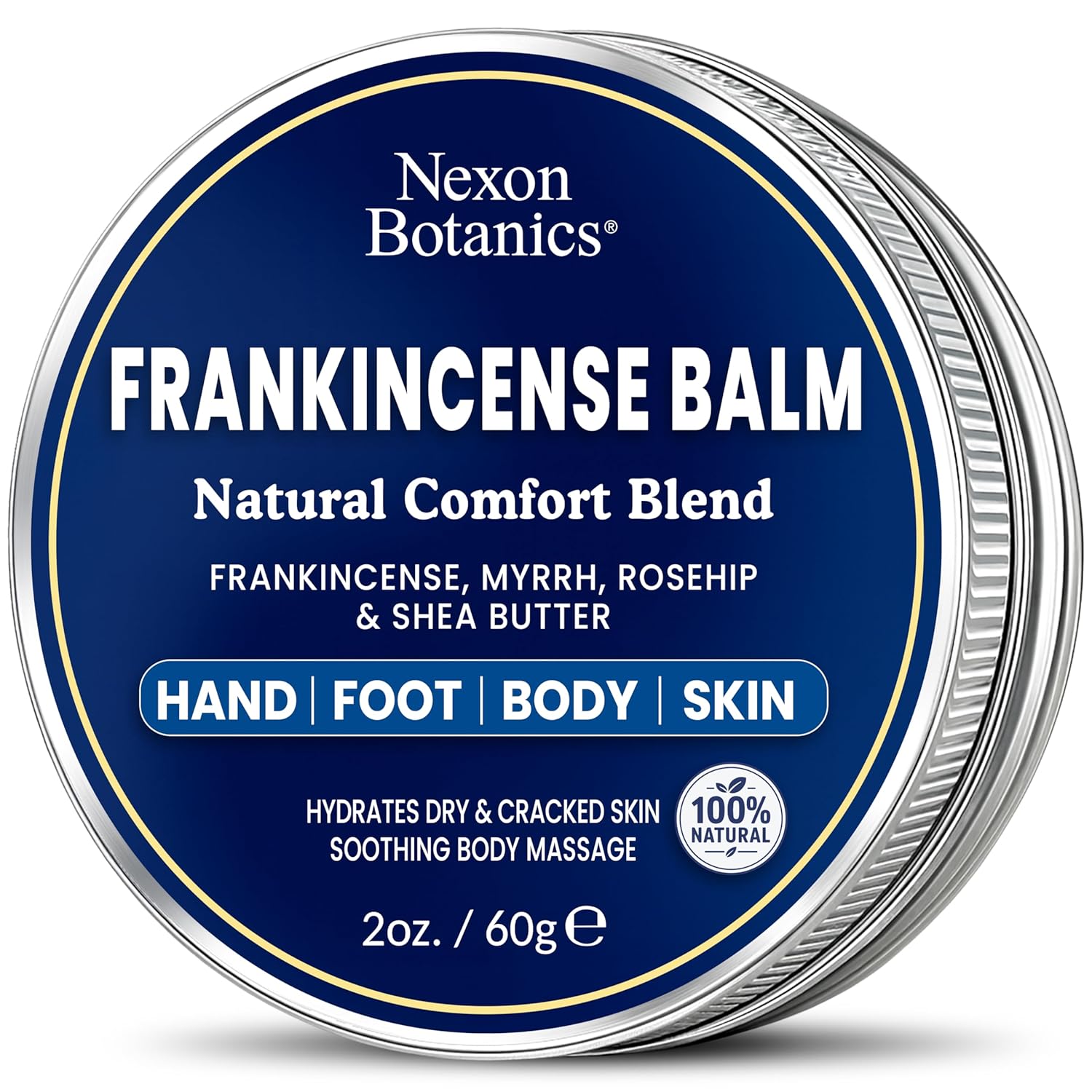 Frankincense Balm 2 fl oz - Soothing Muscle Comfort and Deep Hydration for Dry Skin with Myrrh, Calendula, Bisabolol, Rosehip & Vitamin E - Nexon Botanics