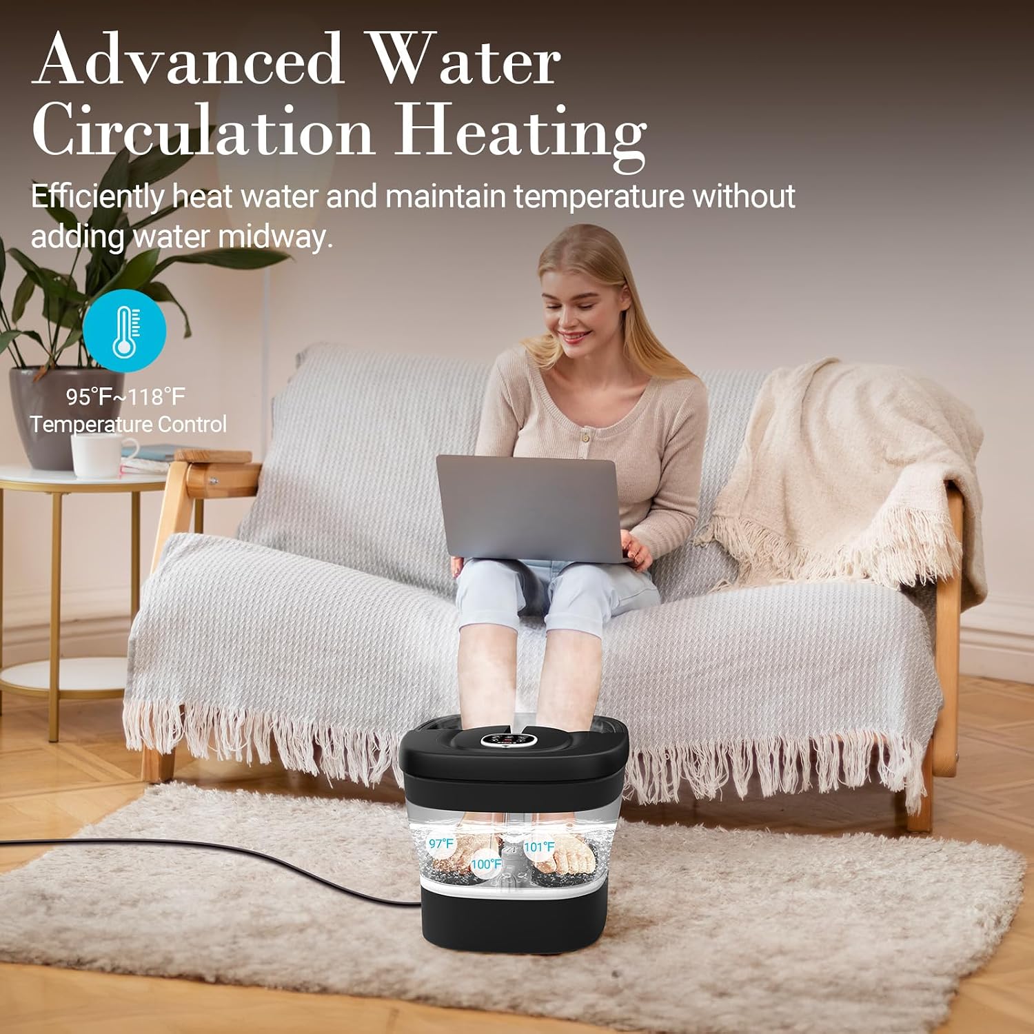 CuPiLo Foot Spa Bath Massager, Upgraded Foot Bath with Circulation Heat, Motorized Shiatsu Massage Balls, Pedicure Soaking Tub with Waves, Remote, Handle, Feet Stress Relief, Gifts