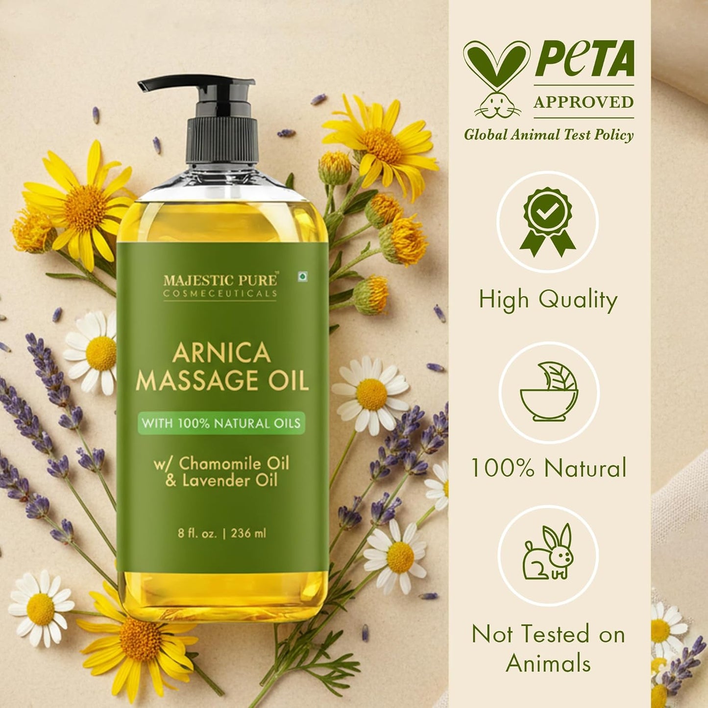 MAJESTIC PURE Arnica Sore Muscle Massage Oil for Massage Therapy - Refreshing and Relaxing - Natural Oils with Lavender & Chamomile Essential Oils - All Skin Types - Men & Women Massage Lotion-8 fl oz
