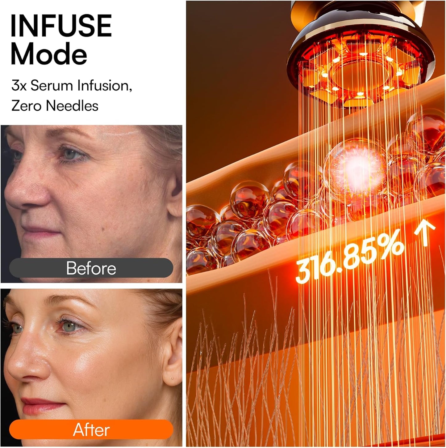 INIA 3-in-1 Red Light Therapy for Face and Neck Beauty Device for Puffiness & Skin Firming Skincare Tool (Black)