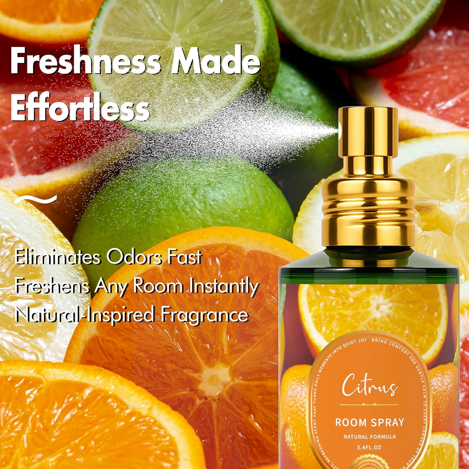 Citrus Room Spray 2 Pack, 3.4oz/100ml Each – Long-Lasting Air Freshener & Odor Eliminator for Home, Bathroom, Bedroom & Office, Concentrated Room Spray