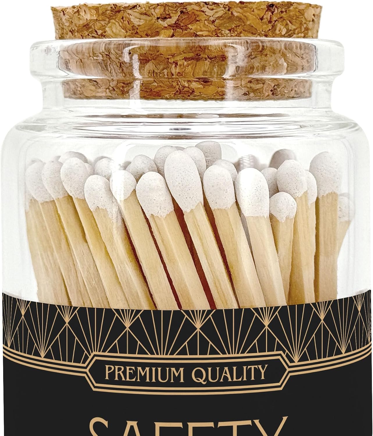 Art Deco Wooden Matches in a Jar with Striker | Decorative Matches for Candles | Long Matches for Candles in Apothecary Glass Jar | Approx. 80 Safety Matches for Home Decor & Bathroom