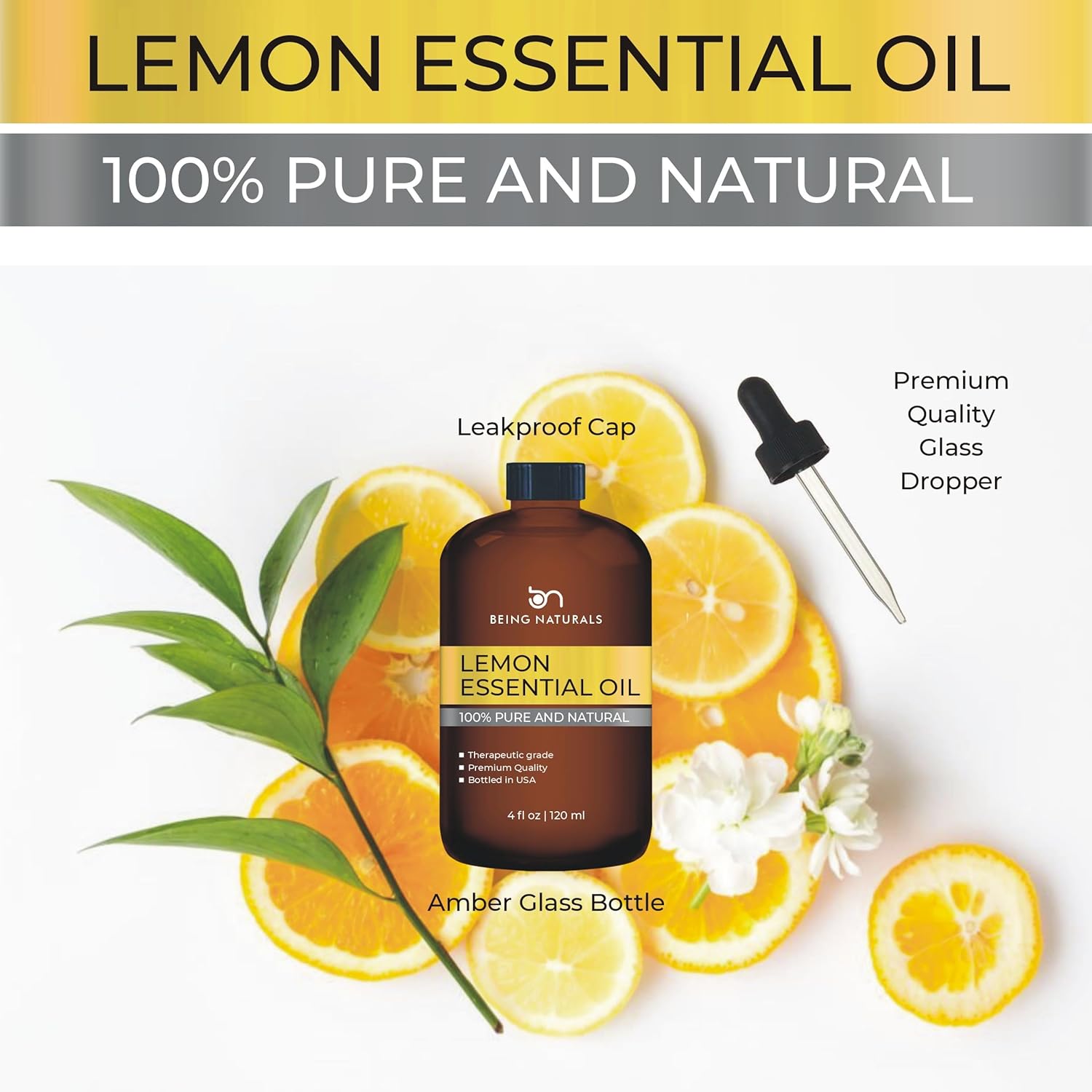 Lemon Essential Oil - Huge 4 FL OZ - 100% Pure & Natural – Premium Natural Oil with Glass Dropper (Lemon Oil)