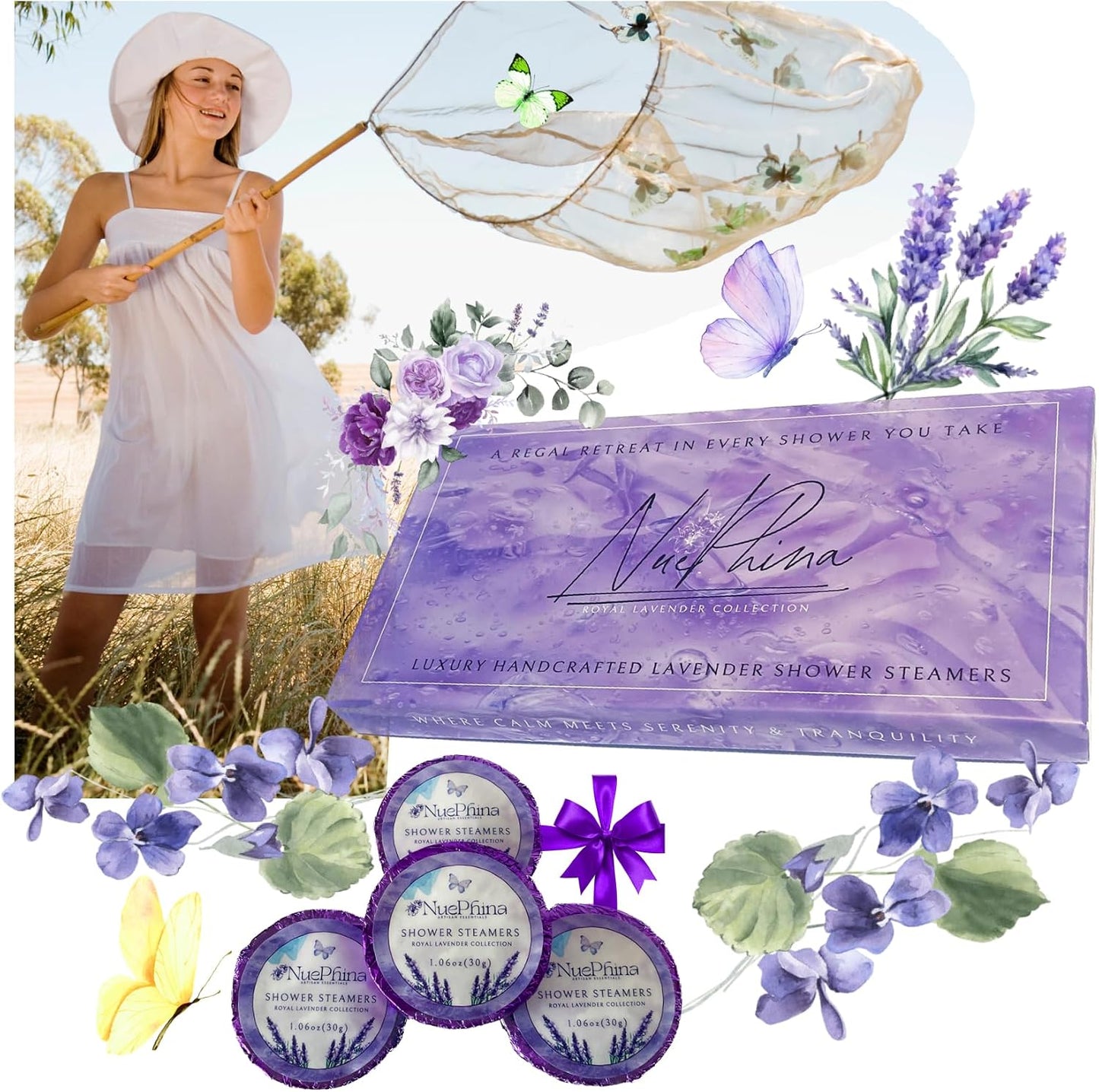 Luxury Lavender Shower Steamers, The Premium Gift for Women. 100% Natural Ingredients with Pure Essential Oils. Enjoy a Calming, Relaxing and Long-Lasting Aromatherapy Spa-Like Experience at Home.