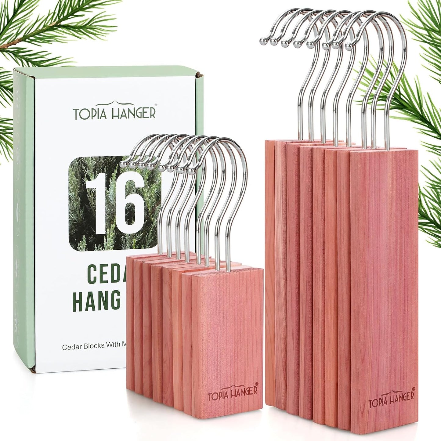 TOPIA HANGER Cedar Blocks for Clothes Storage, 16 Pack Hang Ups, 100% Natural North America Red Cedar Chips for Closets and Drawers Fresheners, CT86C