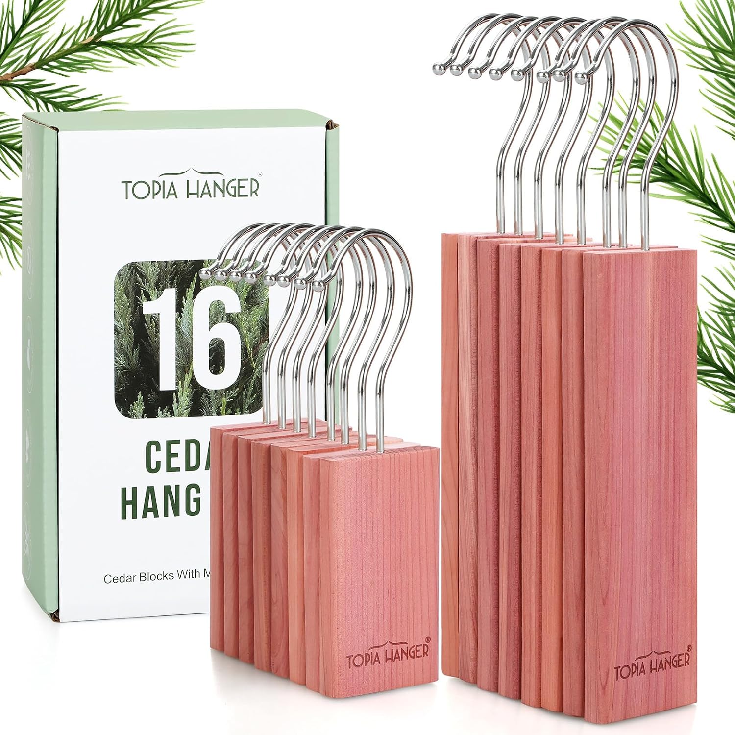 TOPIA HANGER Cedar Blocks for Clothes Storage, 16 Pack Hang Ups, 100% Natural North America Red Cedar Chips for Closets and Drawers Fresheners, CT86C