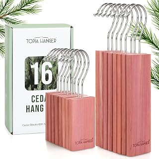 TOPIA HANGER Cedar Blocks for Clothes Storage, 16 Pack Hang Ups, 100% Natural North America Red Cedar Chips for Closets and Drawers Fresheners, CT86C