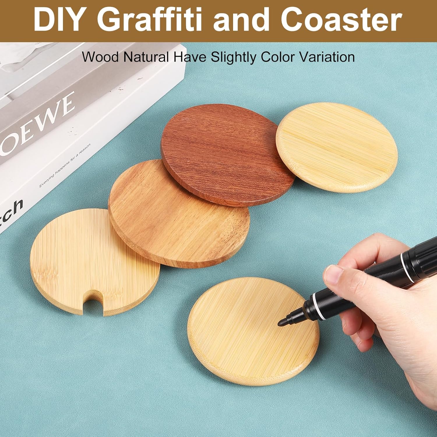 UXCELL 4 PCs Bamboo Coffee Mug Lids (3.19 Inch), Sealed Lid for Tea, Glass & Perfume Candle holder
