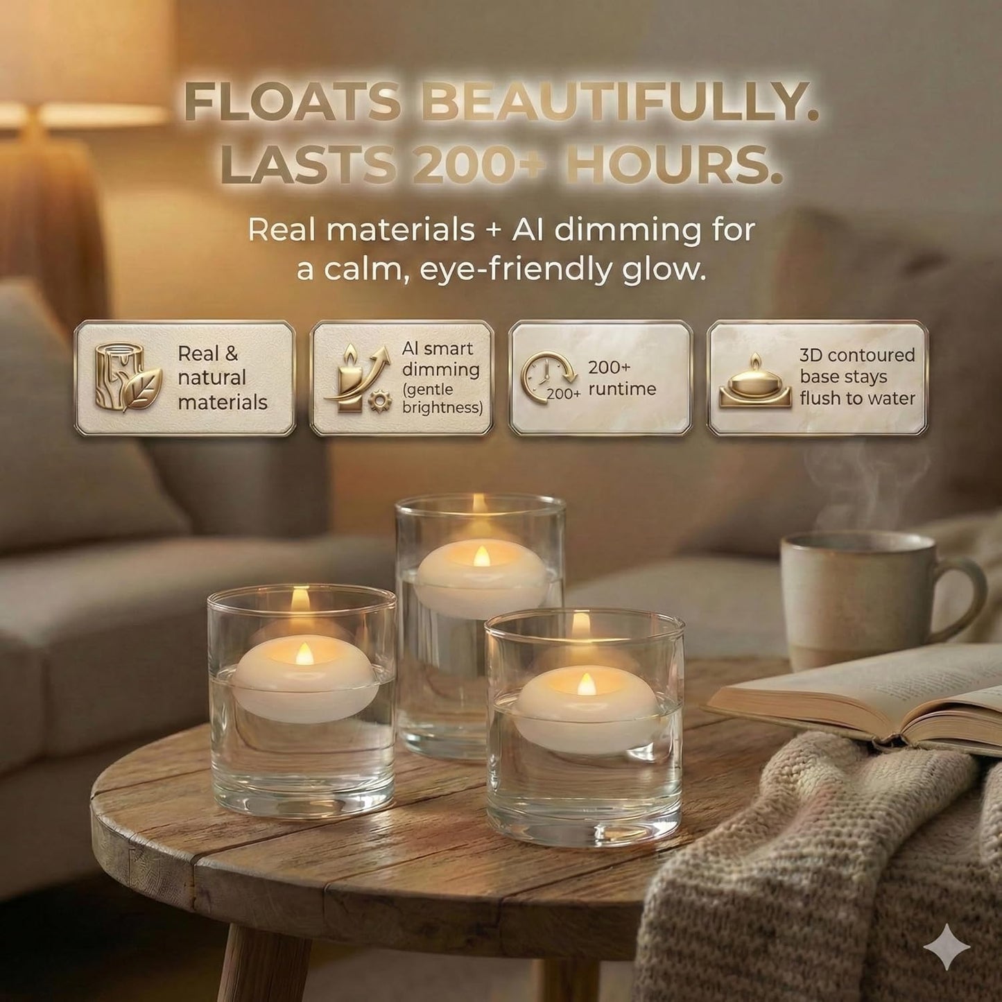 Aignis 24pcs Flameless Floating Candles Waterproof, 200Hr 3”LED Floating Tea Lights with Battery, Water-Activated Candles for Pool, Wedding Centerpieces, Bath & Spa, Home Decoration (Elegant White)