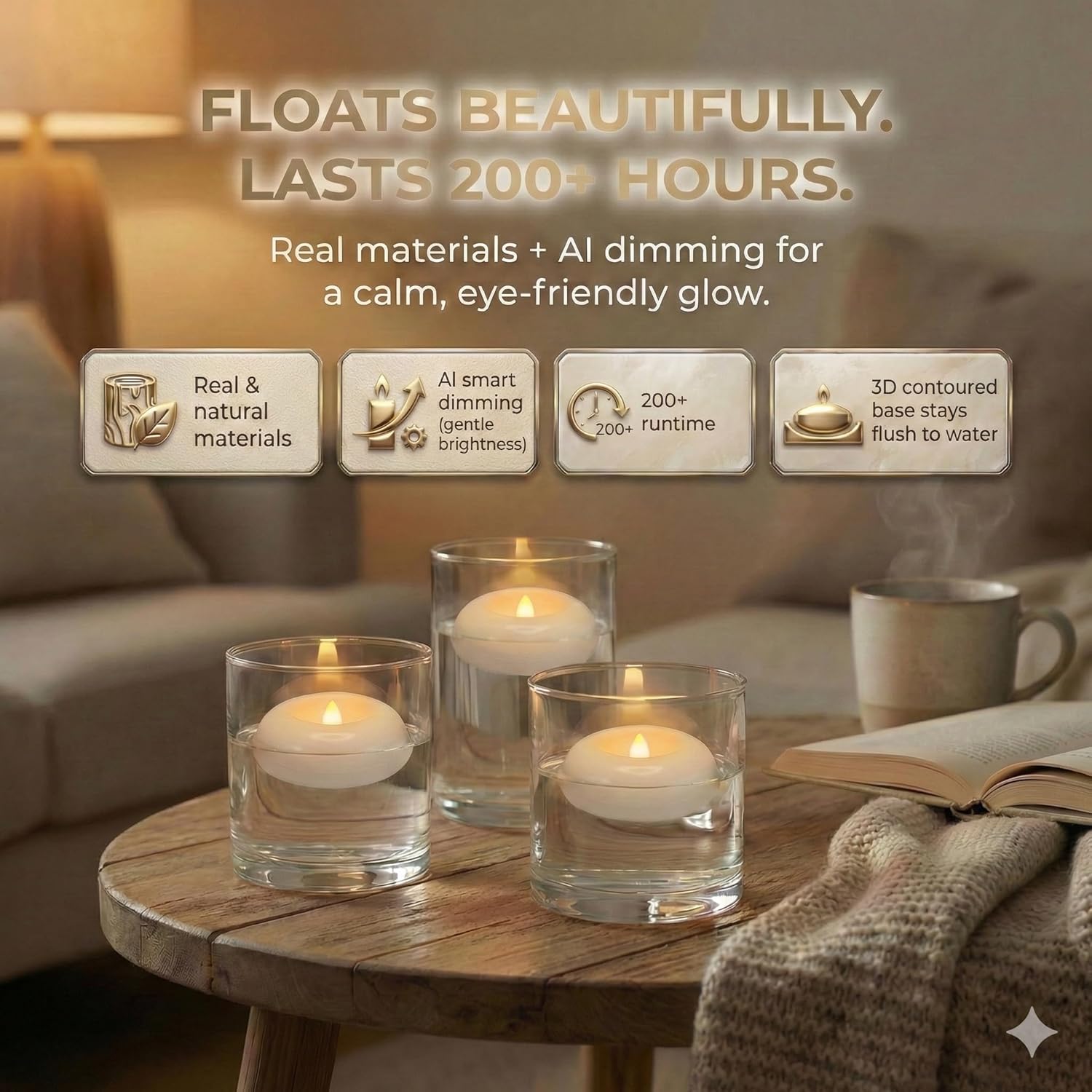 Aignis 24pcs Flameless Floating Candles Waterproof, 200Hr 3”LED Floating Tea Lights with Battery, Water-Activated Candles for Pool, Wedding Centerpieces, Bath & Spa, Home Decoration (Elegant White)