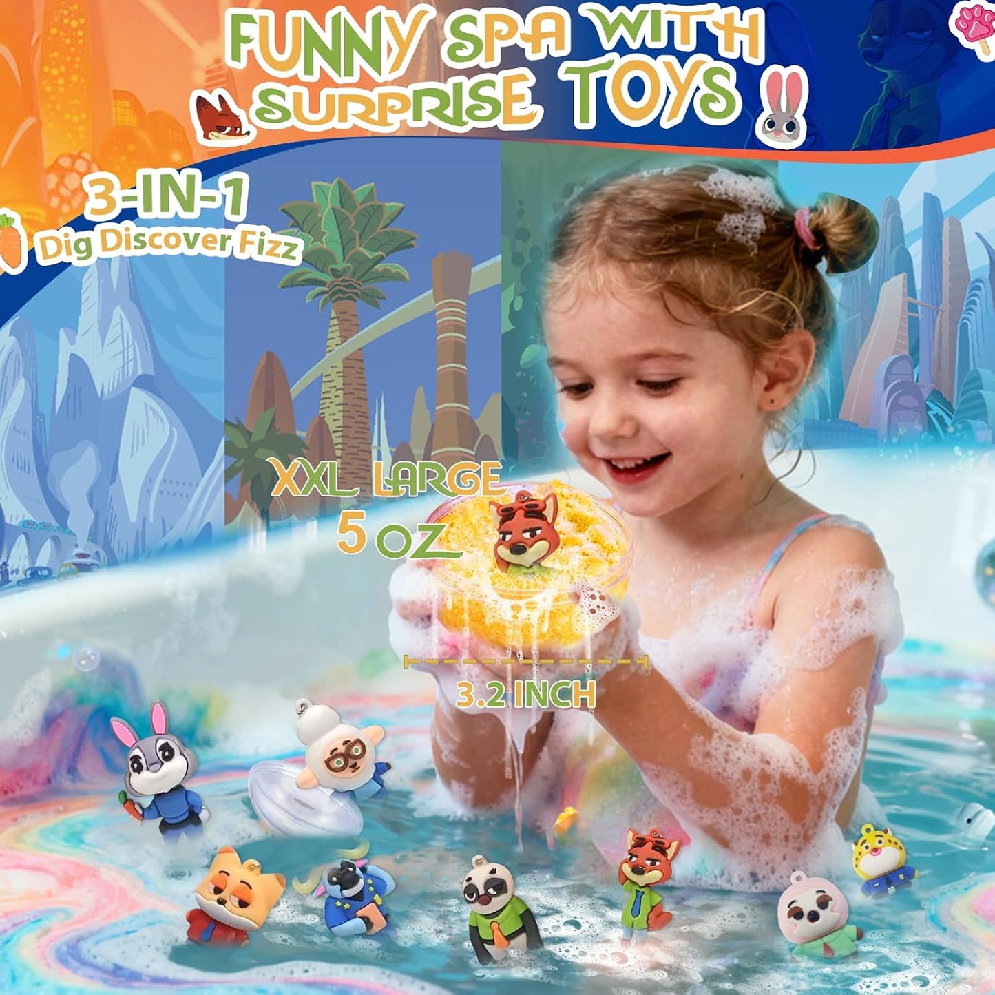 Bath Bombs for Kids: 3 in 1 Zoo City Dig a Bath Bombs with Toys Inside, Organic Bath Bomb Rich in Natural Essential Oils, Kids Bath Bomb for Dry Skin Moisturize, Summer Party Favors for Kids (6 Pcs)
