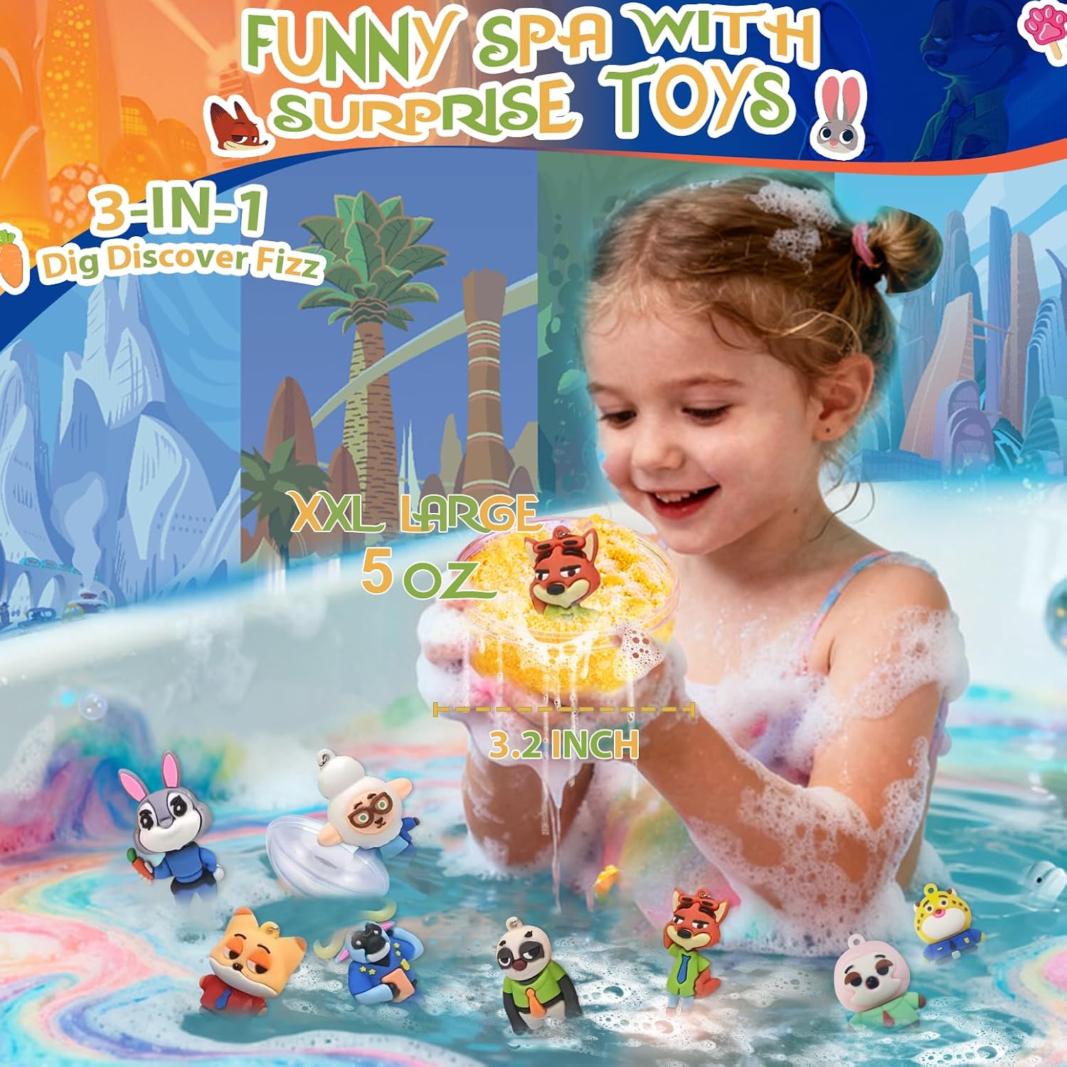 Bath Bombs for Kids: 3 in 1 Zoo City Dig a Bath Bombs with Toys Inside, Organic Bath Bomb Rich in Natural Essential Oils, Kids Bath Bomb for Dry Skin Moisturize, Summer Party Favors for Kids (6 Pcs)
