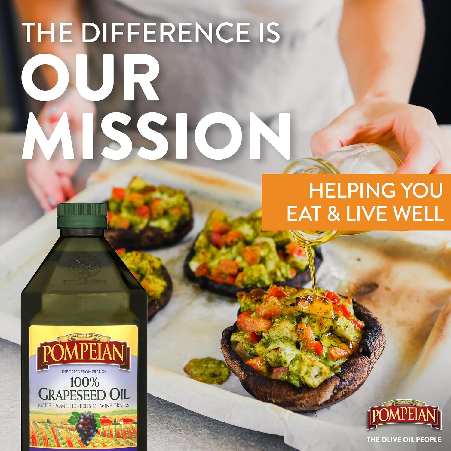 Pompeian 100% Grapeseed Oil, Light and Subtle Flavor, 24 Fl Oz, Pack of 6