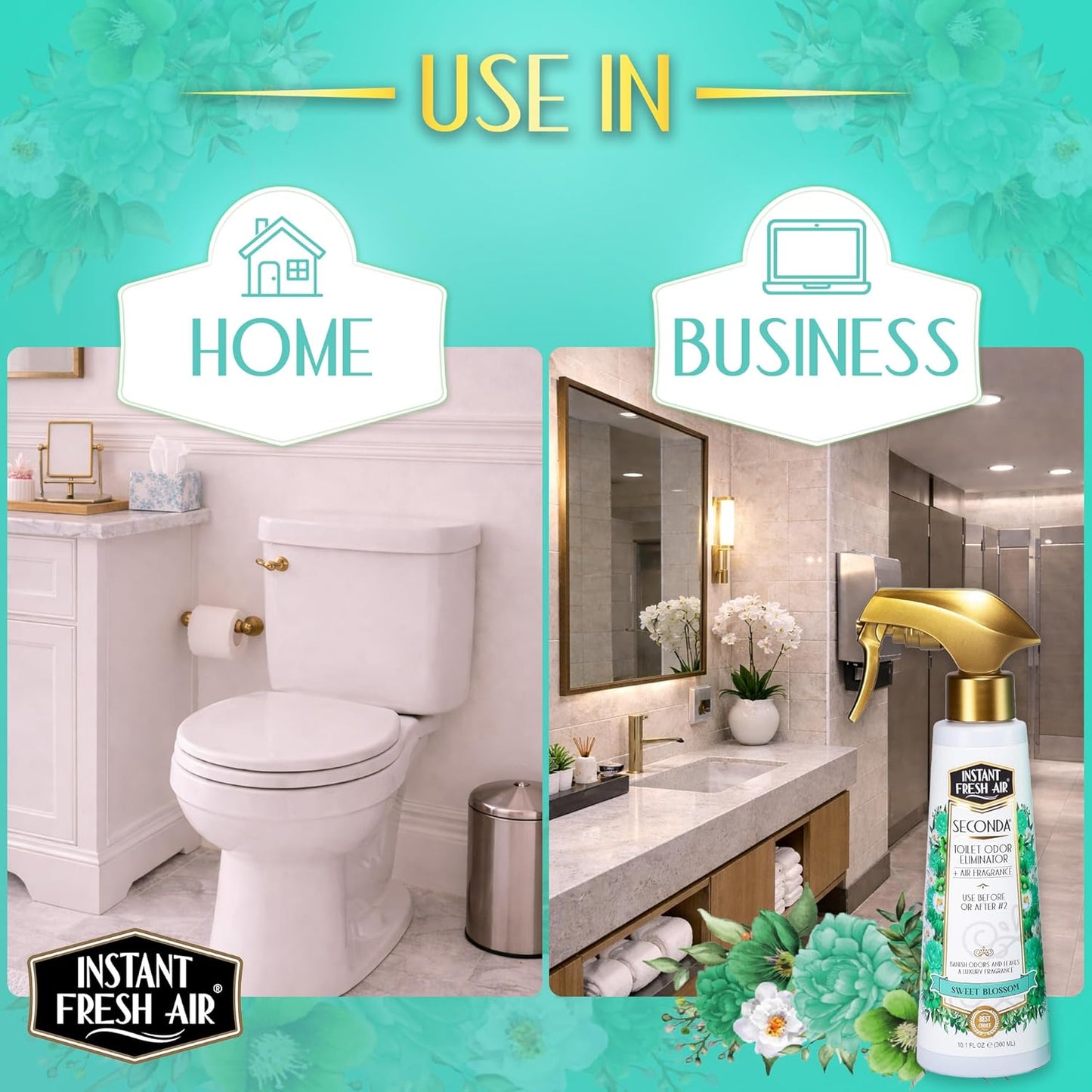 Seconda Premium Toilet Spray - Bathroom Air Freshener & Toilet Bowl Odor Eliminator - For Home, Business, School - Bathroom Deodorizer - Long Lasting Blossom Fragrance - 10.1 fl oz.