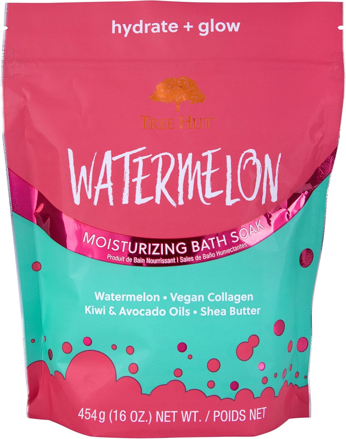 Tree Hut Watermelon Moisturizing Bath Soak, Bath Salt with Shea Butter, Vegan Collagen, Kiwi & Avicado Oils, 16 Oz