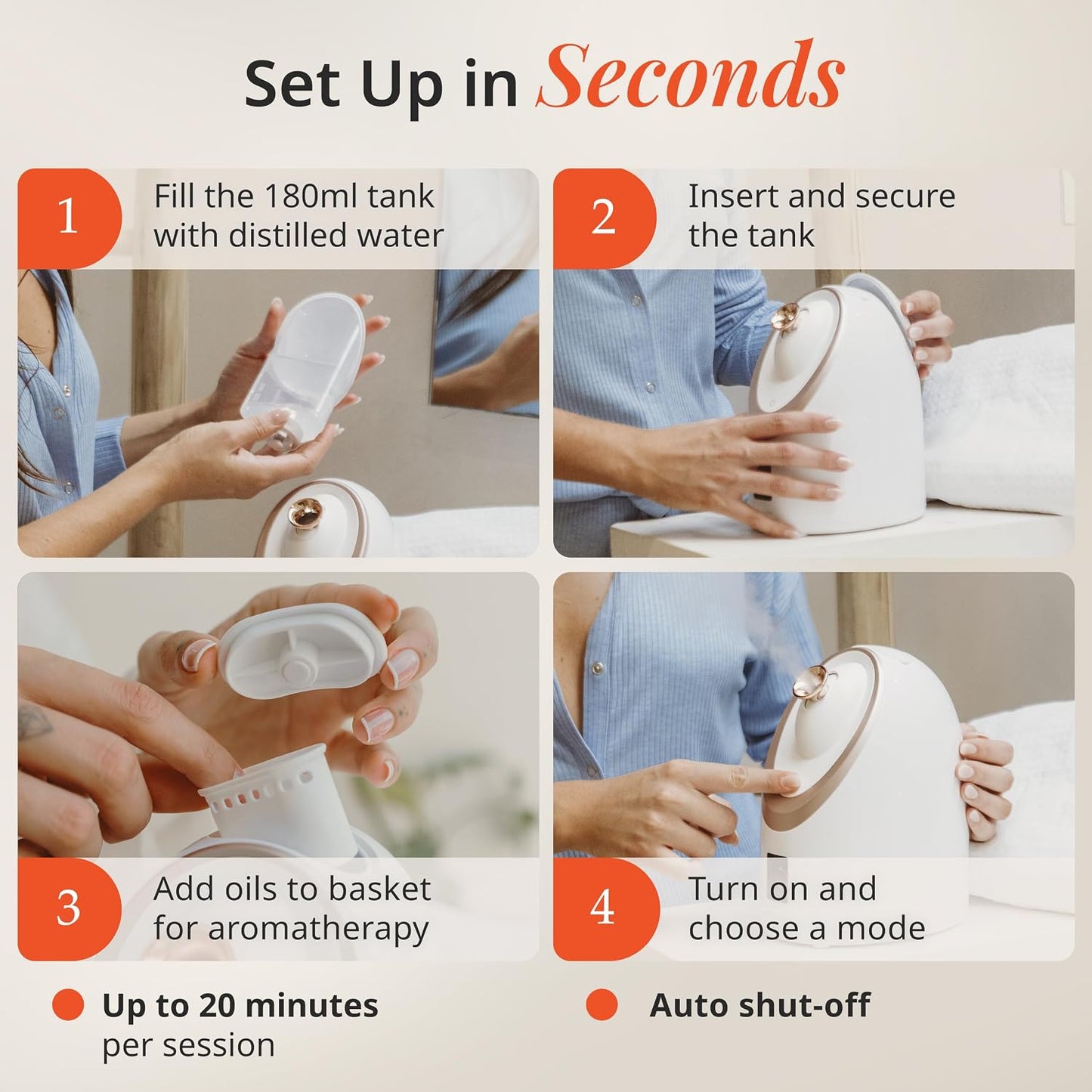 Vanity Planet Senia Hot and Cold Facial Steamer - Face Steamer for Facial Deep Cleaning, Aromatherapy, Detoxifying and Moisturizing - Steamer for Face with 6-Mode Smart Steam Technology