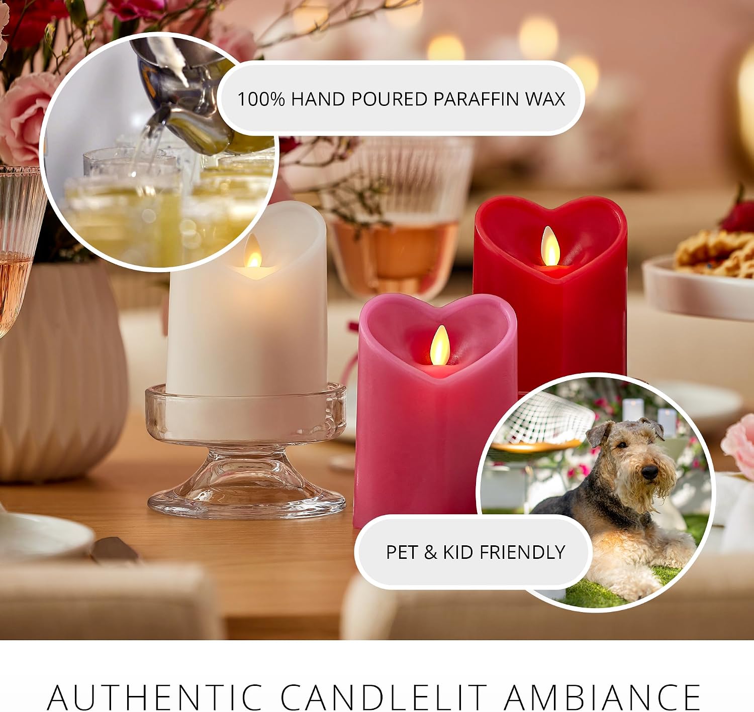 Luminara True Red Heart Shaped Pillar Candle - Flickering Real-Flame Technology - Remote Ready - Romantic Valentine's Collection - 3.5" x4.5"